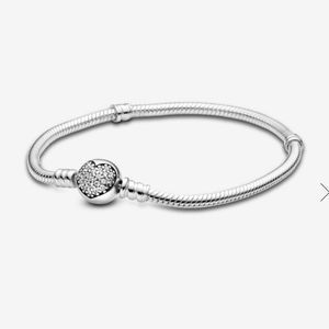 Pandora Moments Sparkling Heart Clasp Snake Chain Bracelet